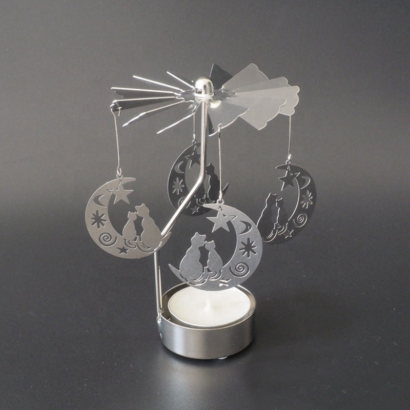 Rotary christmas candle holder rotating silver spinning tea light single candle holder