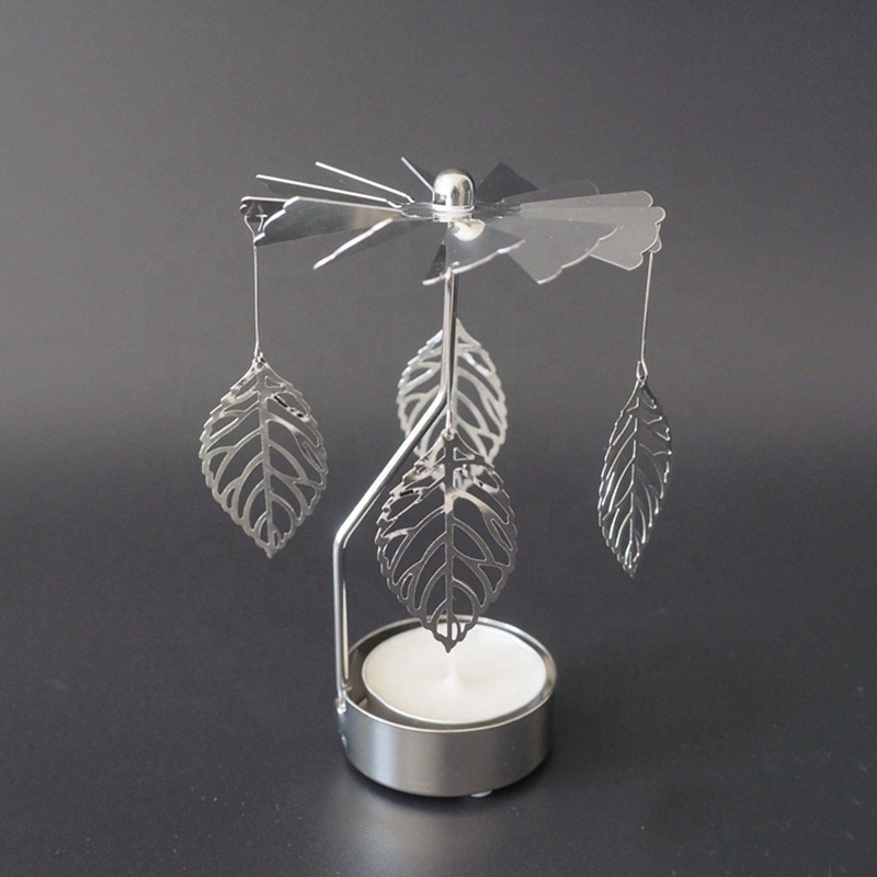 Rotary christmas candle holder rotating silver spinning tea light single candle holder