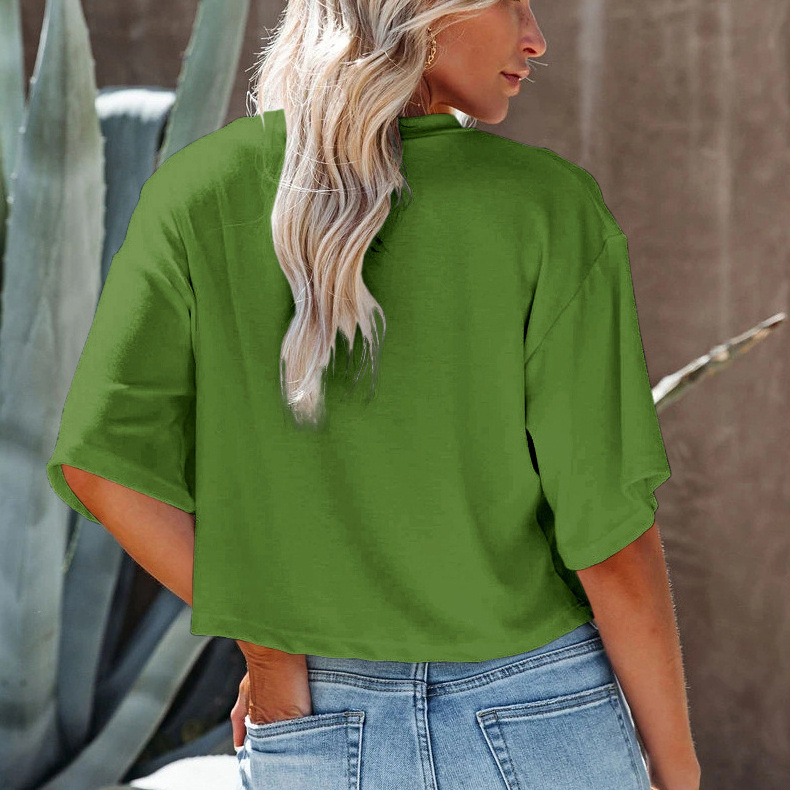 Women's T-shirts Short Crew Neck Streetwear Solid Knitted Crop Tops Print Loose Casual Fashionable Polyester Cotton Blended