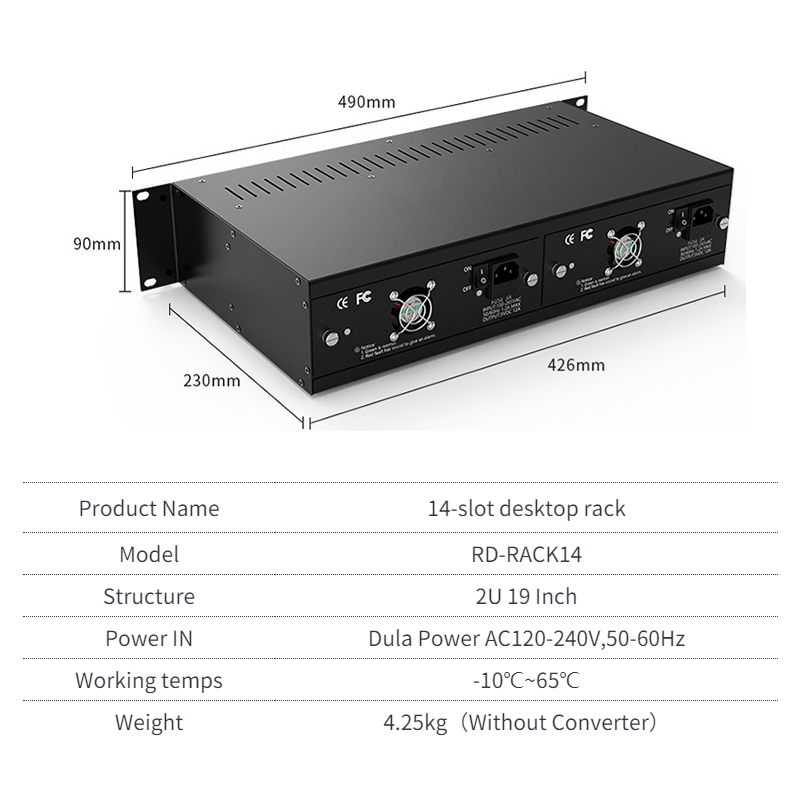 2U 14 Slot Fiber Media Converter Managed Rack Mount Chassis For Standalone Media Converter