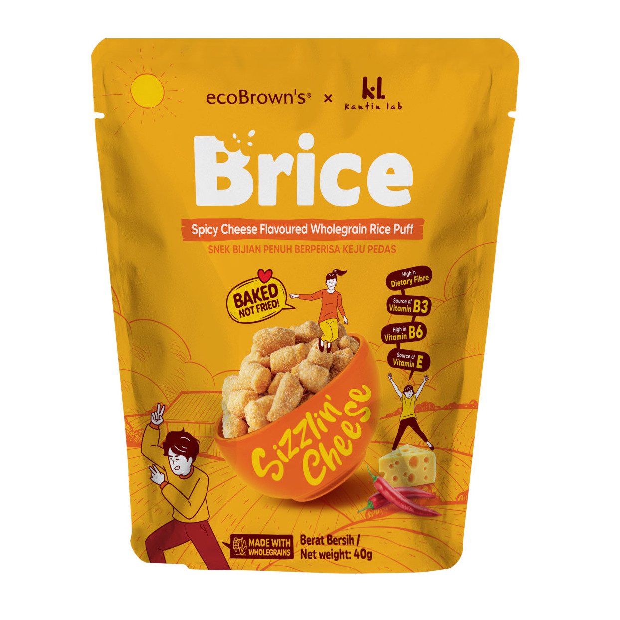 Malaysia Best Seller 40g Spicy Cheese Flavoured Wholegrain Rice Puff Halal Grain Snacks Wholesale Asian Crunchy Cheese Snacks