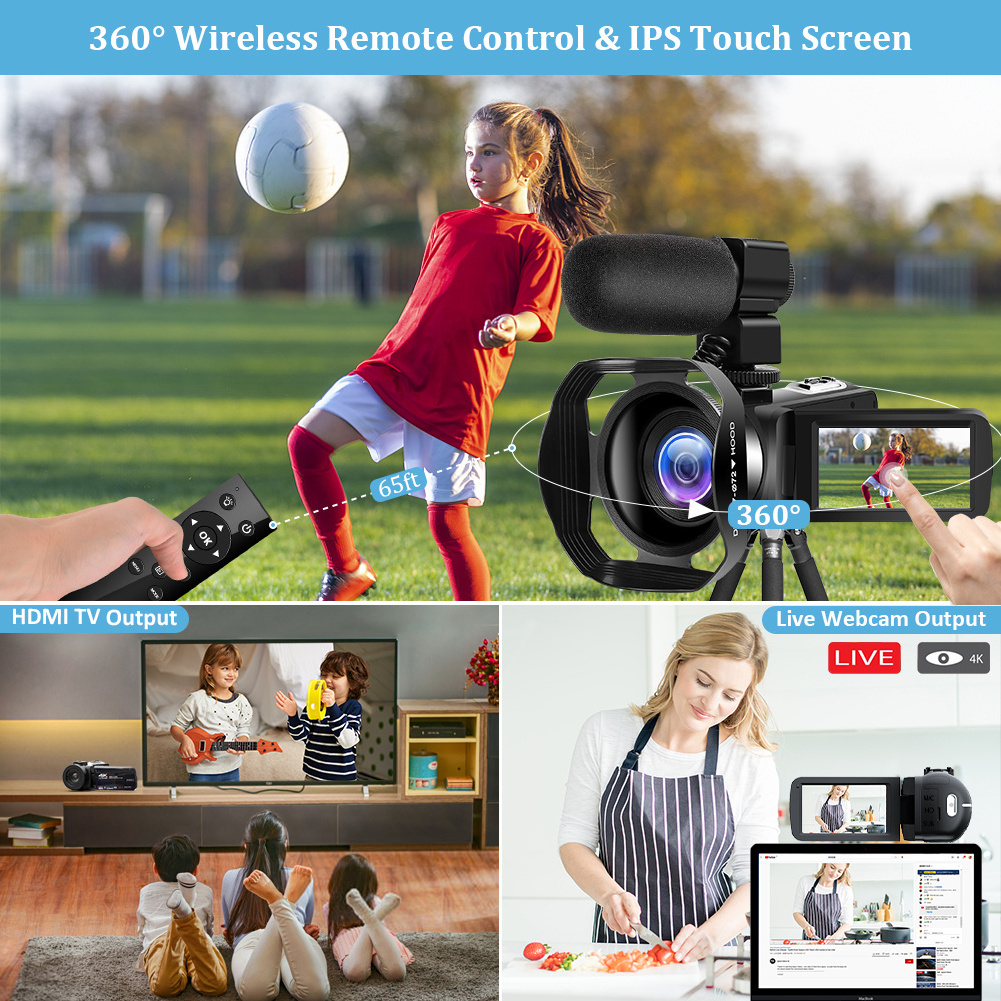 4K 60 FPS Video Camera 48MP 3.0 Inch Flip Screen Camcorder Vlogging Camera with Remote Control