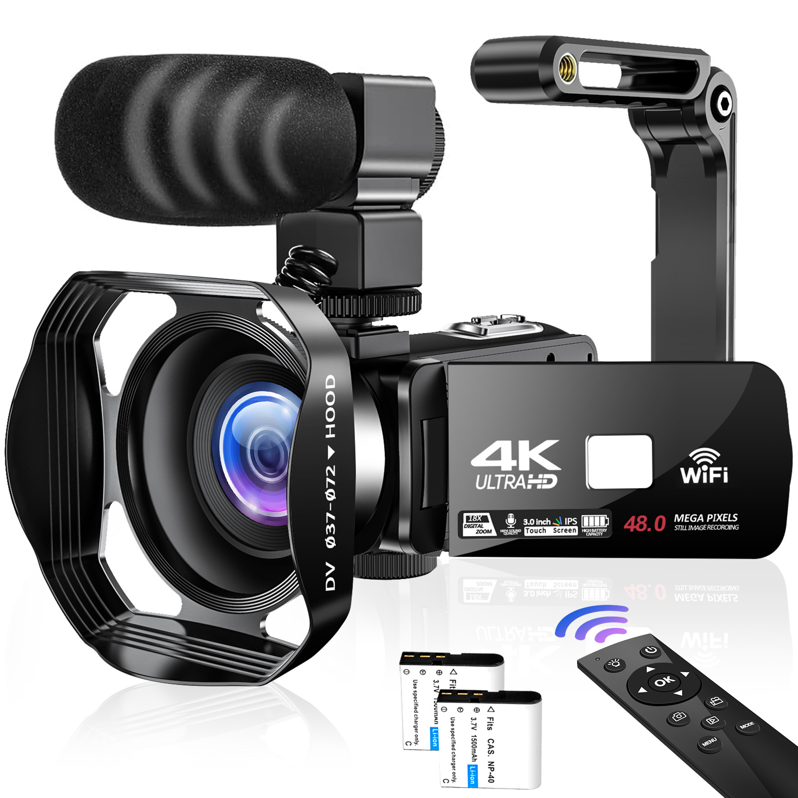 4K 60 FPS Video Camera 48MP 3.0 Inch Flip Screen Camcorder Vlogging Camera with Remote Control