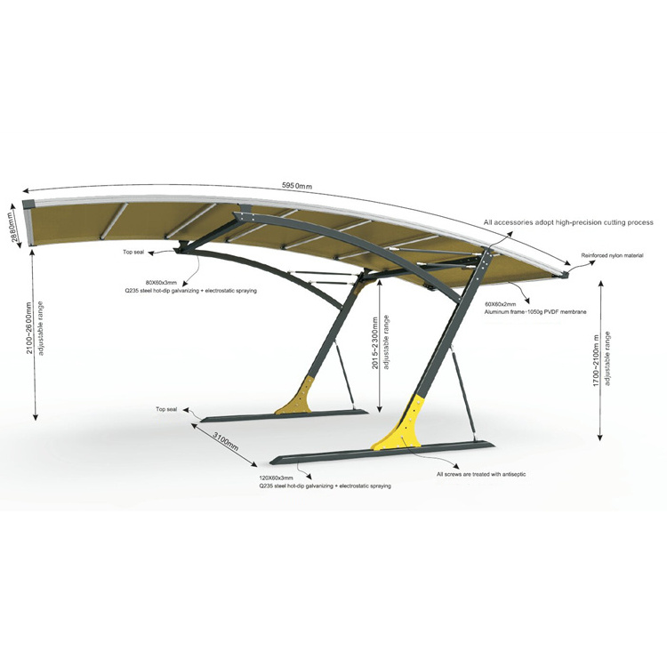 High quality and affordable modularize charging station outdoor aluminum sun shade carport canopy for one/two/three/etc cars