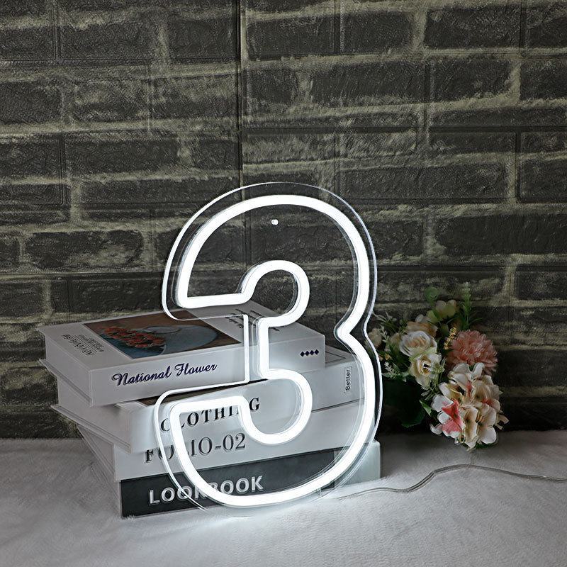 Acrylic Light Up rgb Neon Number Sign For Party Neon Lights Table Top For Wedding Decoration