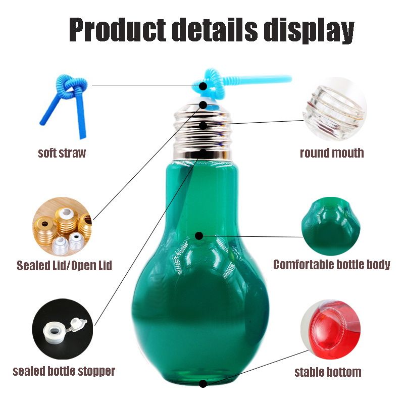 Bpa No Leak With Straw Transparent 300ml400ml500ml800ml Juice Bulb Shaped Plastic Bottle