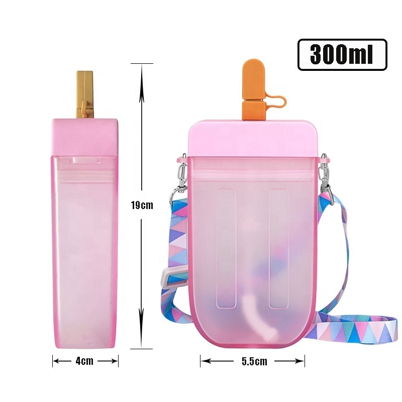 Hot sale 300ml creative popsicle bottle straw cup Fashion Portable Ice Cream Shape Cute Straw Cup