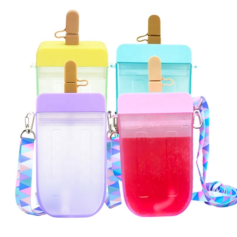 Hot sale 300ml creative popsicle bottle straw cup Fashion Portable Ice Cream Shape Cute Straw Cup