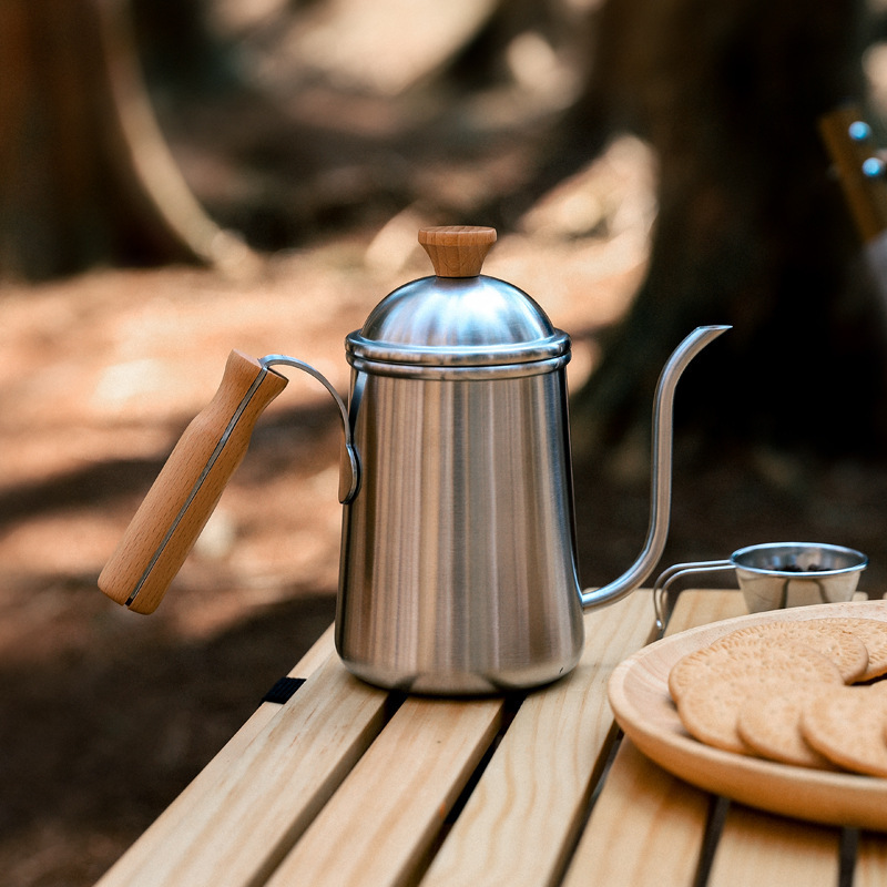 Long-Mouthed Durable Stainless Steel Camping Picnic Tea Kettle Coffee Kettle Teapot Whistling Camping Bottle Pot Camping Kettle