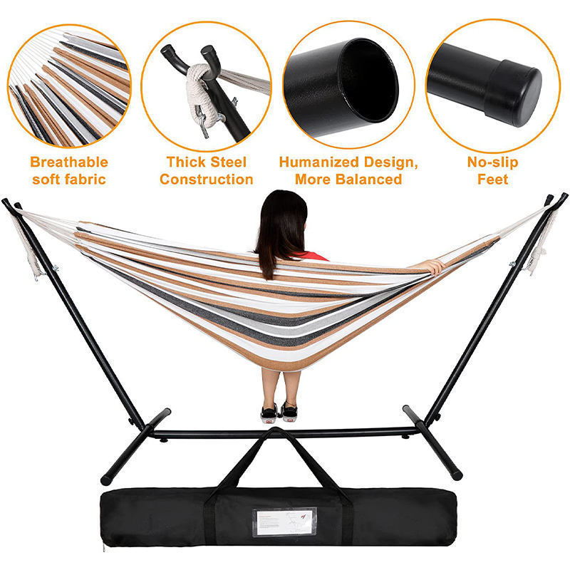 Hot Sale OEM Camping Travel Relaxing Portable Garden Steel Stand Hammock Cotton Hanging Swing Bed Hammock With Metal Frame