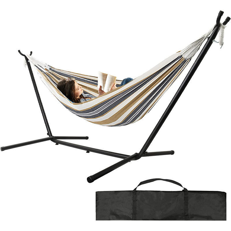 Hot Sale OEM Camping Travel Relaxing Portable Garden Steel Stand Hammock Cotton Hanging Swing Bed Hammock With Metal Frame