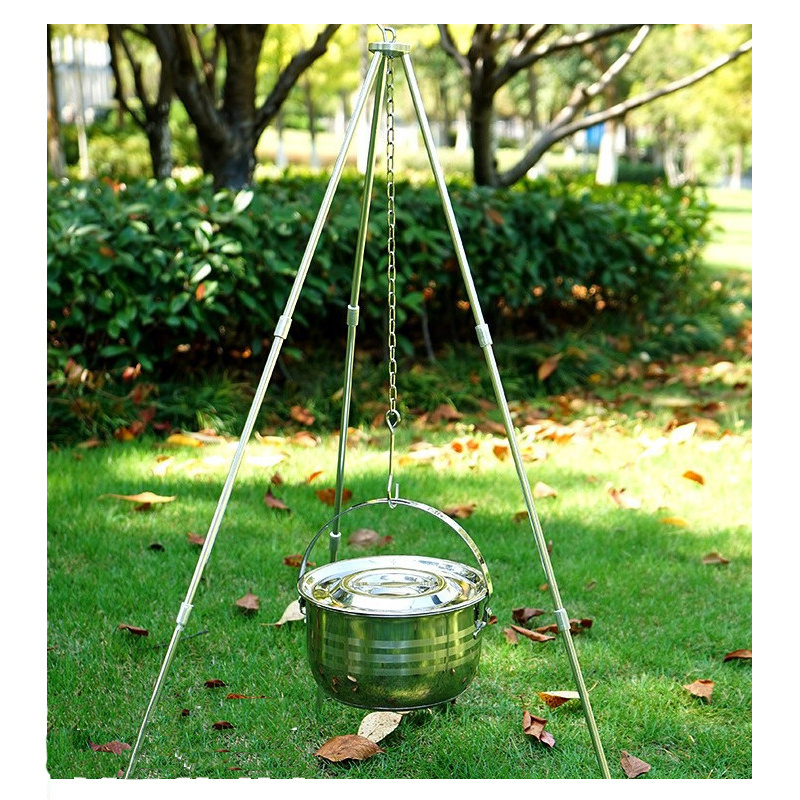 Best Seller OEM Aluminum Adjustable 3-Section Bonfire Stand Hanging Pot Rack Folding Campfire Grill Outdoor Camping Fire Tripod