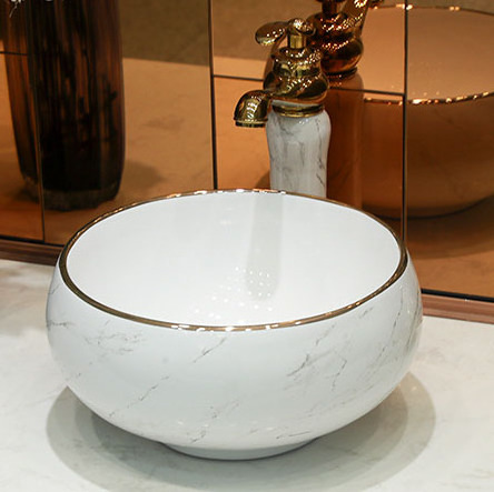 Hot Sales Above Counter Sink Sanitary Ware Basins Ceramic Handmade Marble Ceramic Wash Basin