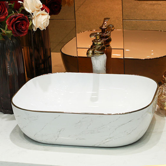 Hot Sales Above Counter Sink Sanitary Ware Basins Ceramic Handmade Marble Ceramic Wash Basin