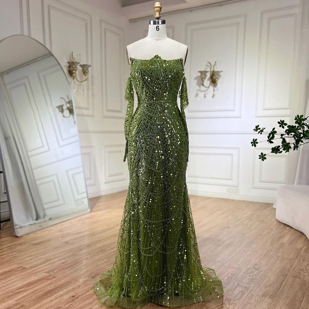 Green Strapless Mermaid Evening Dresses 2024 Serene Hill LA72352 Formal Party Gowns with Gloves for Women