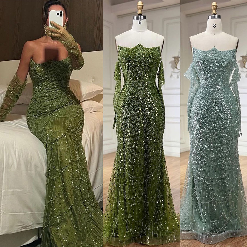 Green Strapless Mermaid Evening Dresses 2024 Serene Hill LA72352 Formal Party Gowns with Gloves for Women