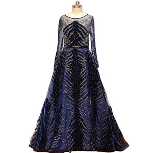 Navy Blue Long Sleeves Velvet Mermaid Evening Dresses Serene Hill LA60914 Beaded Over Skirt Plus Size Women Party Gowns