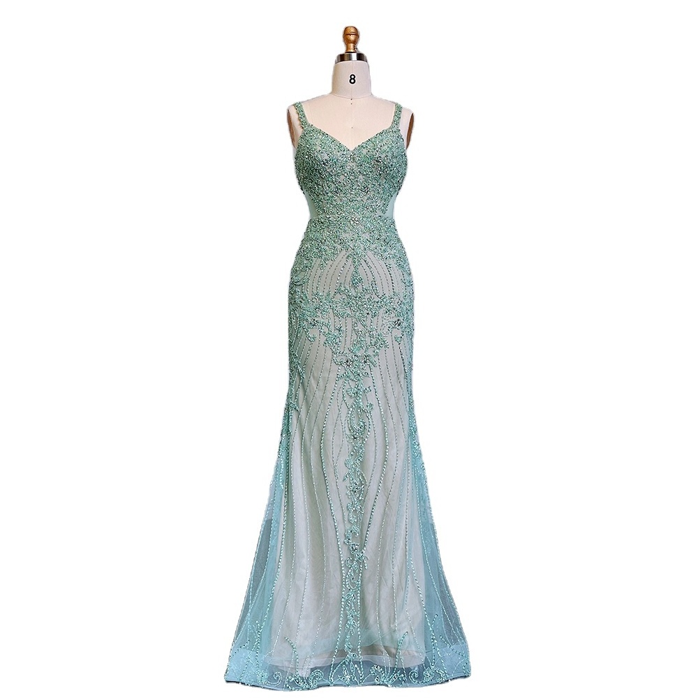 Mint Mermaid Spaghetti Straps Evening Gowns 2023 Serene Hill LA71652 Elegant Beaded Party Dresses For Women Wedding