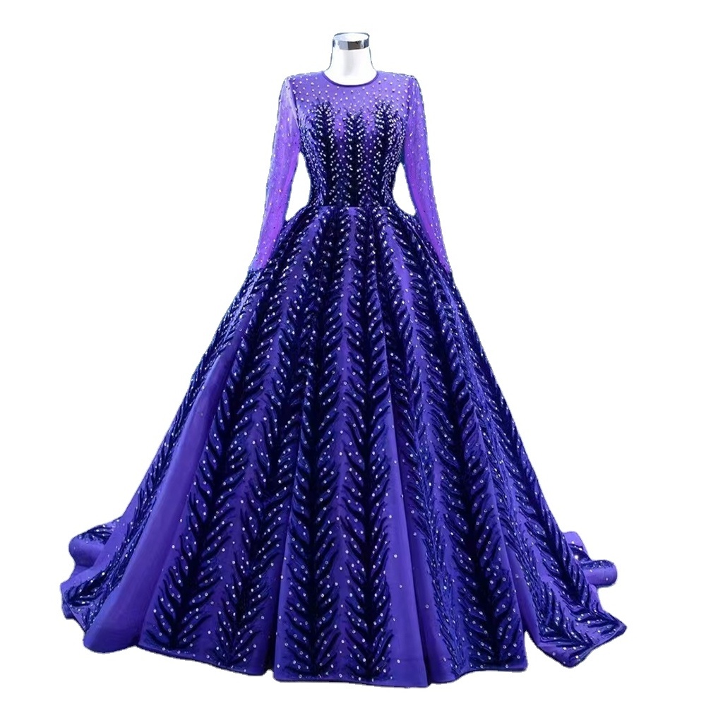 Muslim Blue Purpler Appliques Lace Up Beaded Luxury Ball Gowns 2023 Serene Hill HM222204 High End Custom Made Dresses