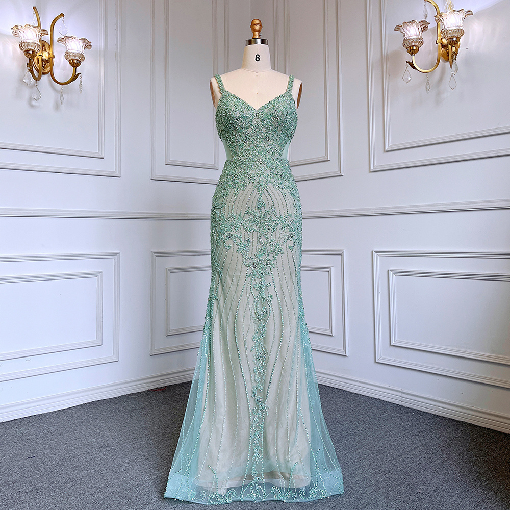 Mint Mermaid Spaghetti Straps Evening Gowns 2023 Serene Hill LA71652 Elegant Beaded Party Dresses For Women Wedding