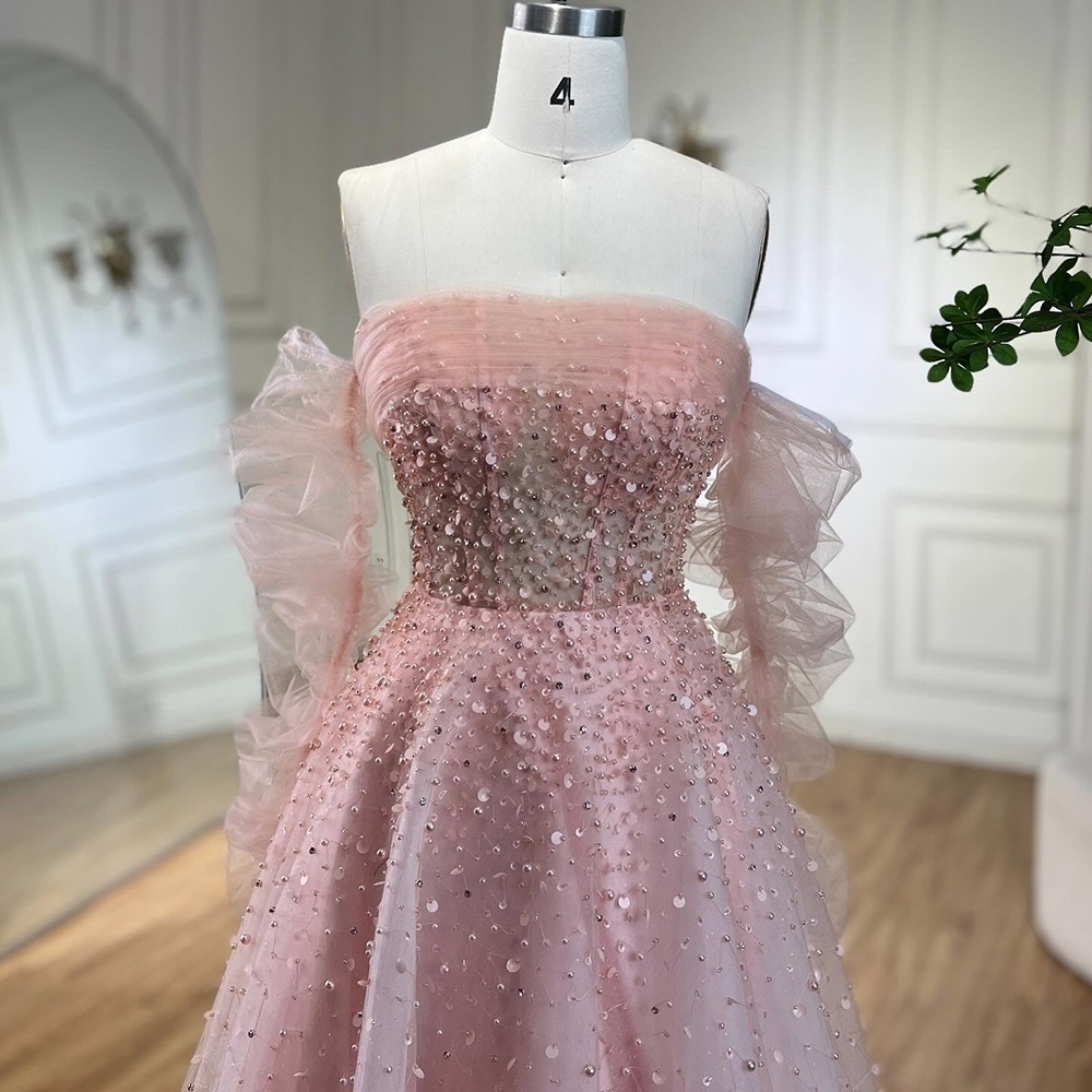 Pink Arabic Strapless A Line Elegant Prom Dresses 2024 Serene Hill LA72009 Party Evening Gowns For Women Wedding