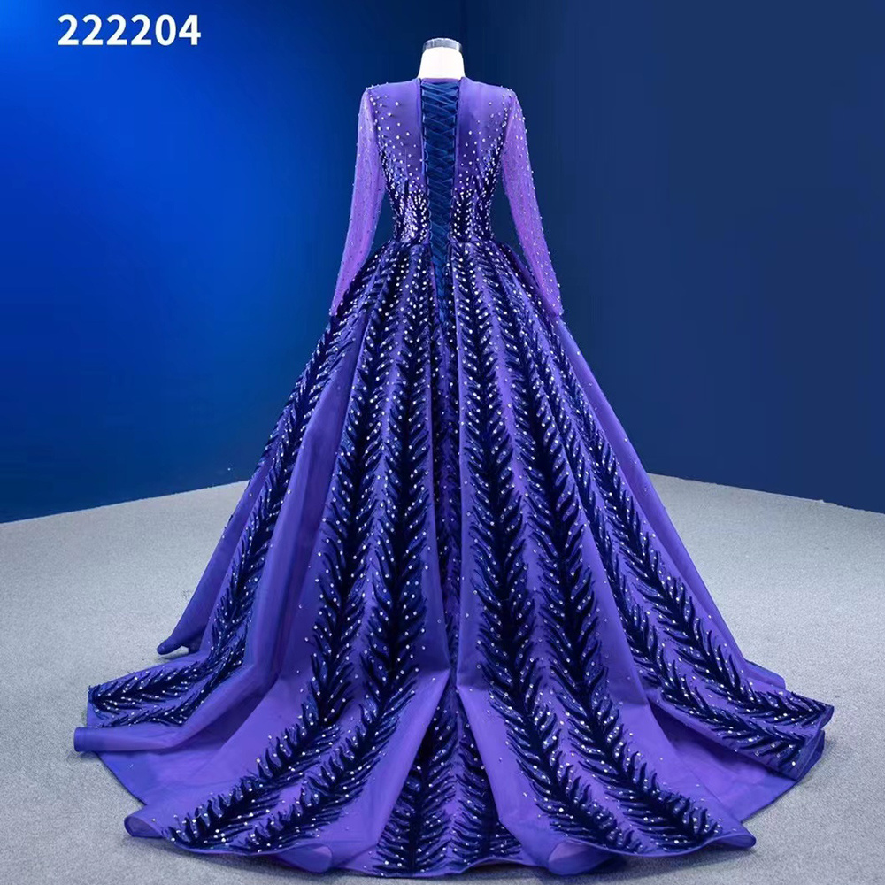 Muslim Blue Purpler Appliques Lace Up Beaded Luxury Ball Gowns 2023 Serene Hill HM222204 High End Custom Made Dresses