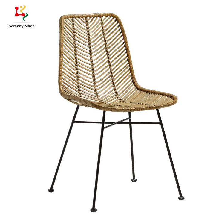 Outdoor Plastic Flat Rattan Wicker Cafe Dining Chair