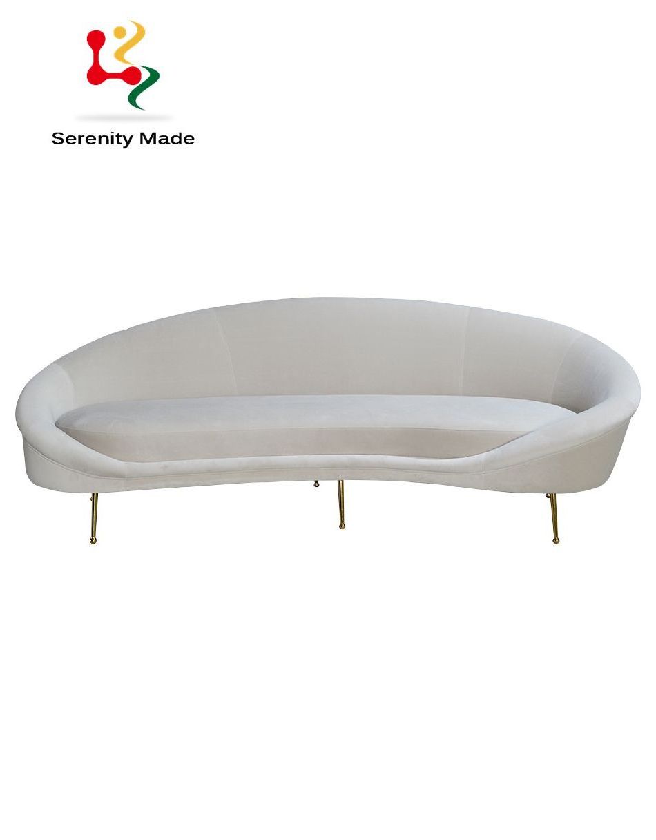 Luxury Modern Home Leisure White Velvet Sofa  Gold Metal Legs Irregularly Shaped Living Room Sofa