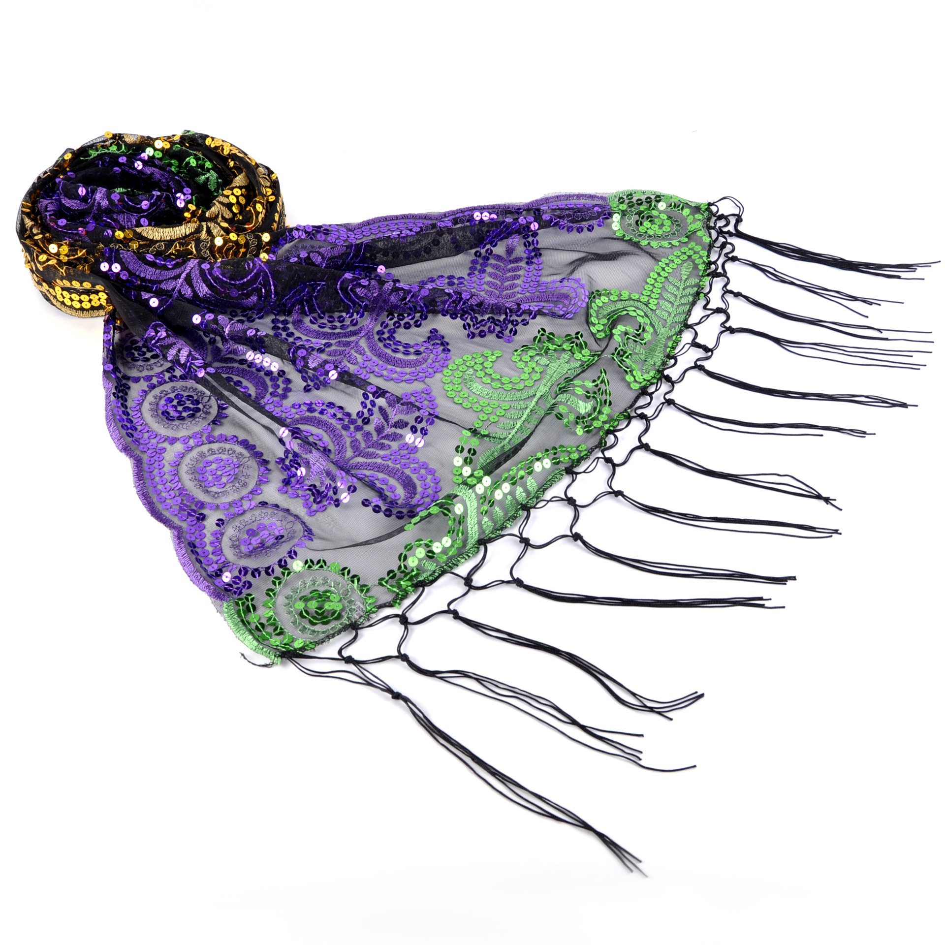 Carnival MARDI GRAS Fleur De Lis  Scarf Sequin Decor Shawl Frienda Costume Scarf Shawl Masquerade Poncho shawl