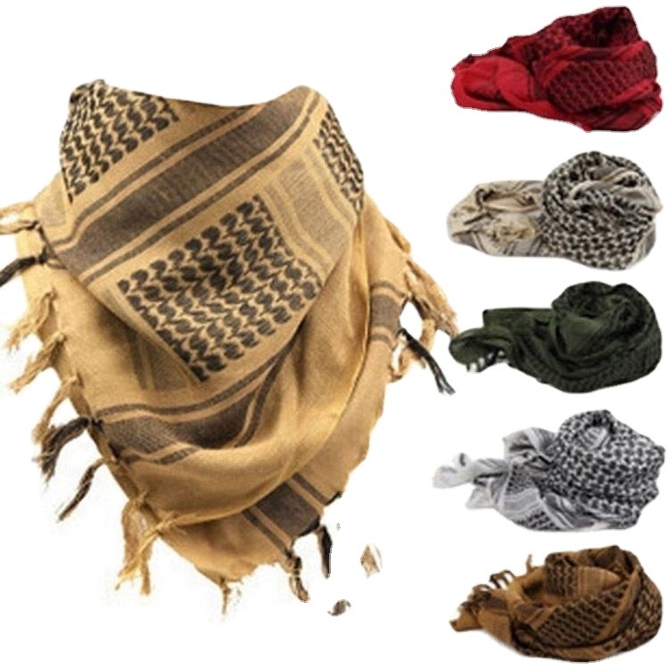 2023 Hot 110x110cm Cotton Hiking Scarves Arab Tactical Scarf Shemagh Tassel For Men Women Bandana Scarf Tactical