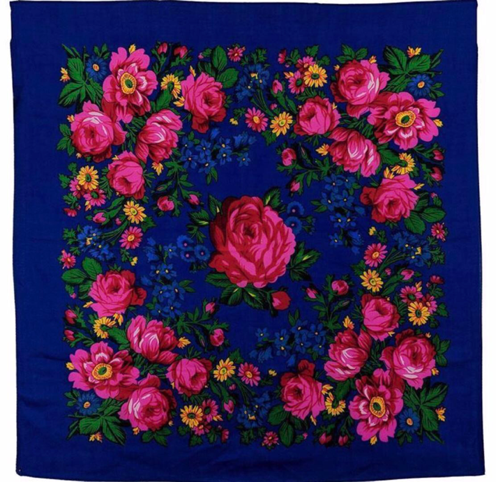 2022 Hot Sale  Wholesale  Lady Print Flowers Cotton Feeling Acrylic Square Russian Scarf