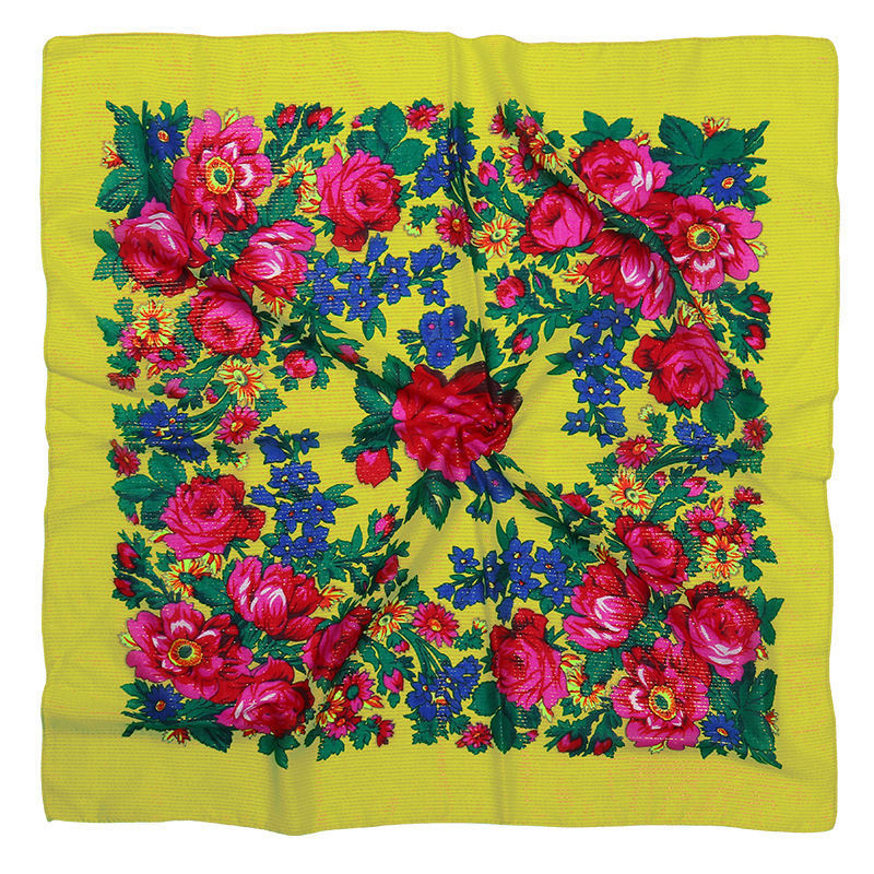 2022 Hot Sale  Wholesale  Lady Print Flowers Cotton Feeling Acrylic Square Russian Scarf