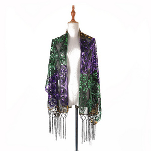 Carnival MARDI GRAS Fleur De Lis  Scarf Sequin Decor Shawl Frienda Costume Scarf Shawl Masquerade Poncho shawl