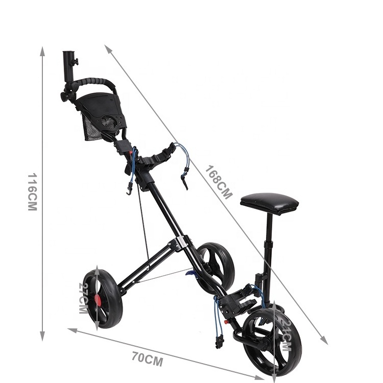 Wholesale Nice Price 3 Wheel Aluminum Structure One-click Foldable Golf Push Cart Golf Trolley