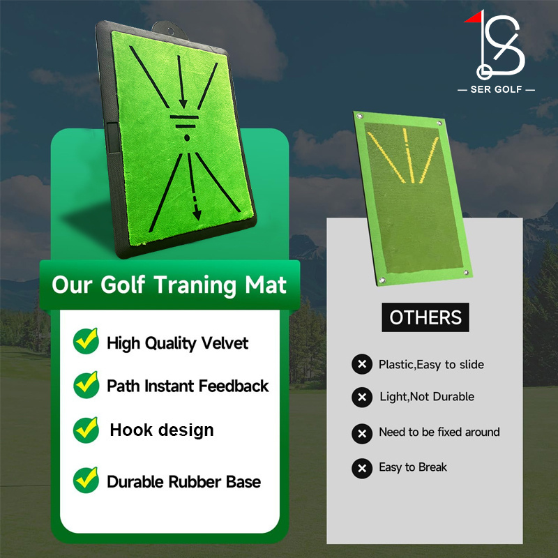 Training Aids Replaceable Rubber Base Velvet Golf Hitting Mat Hidden Handle Golf Swing Mat for Home