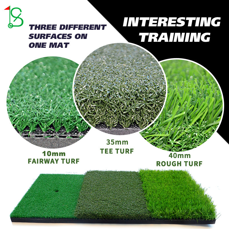 Custom High Quality Golf Swing Mat Long and Short Grass Golf Training Mat Indoor Practice 3 in 1 Golf Hitting Mat