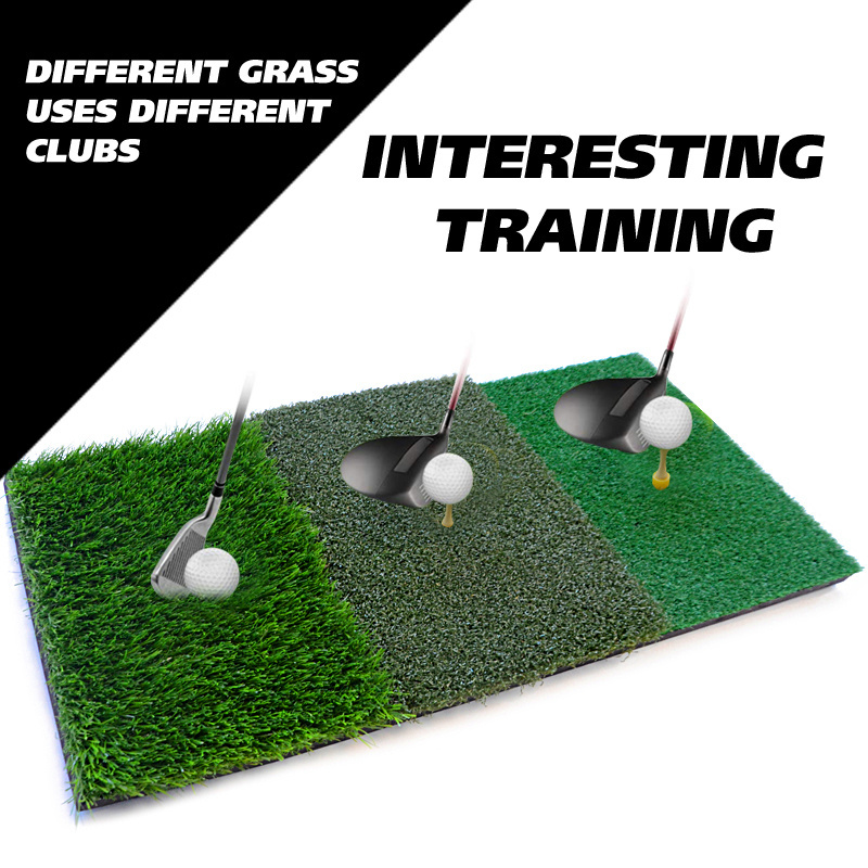 Custom High Quality Golf Swing Mat Long and Short Grass Golf Training Mat Indoor Practice 3 in 1 Golf Hitting Mat