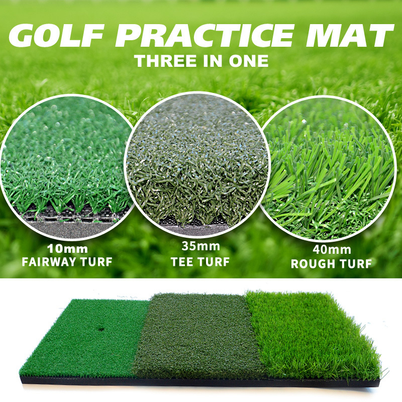 Custom High Quality Golf Swing Mat Long and Short Grass Golf Training Mat Indoor Practice 3 in 1 Golf Hitting Mat