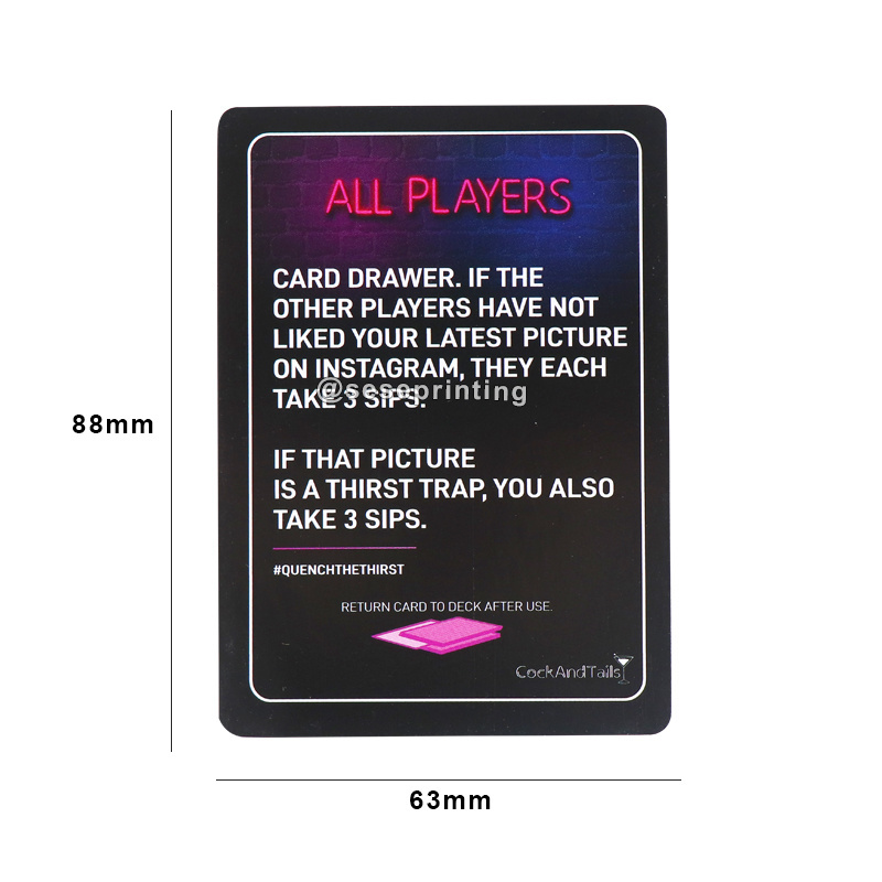 Custom Printing Adult Playing Against Card Game Dare or Drinking Card Game