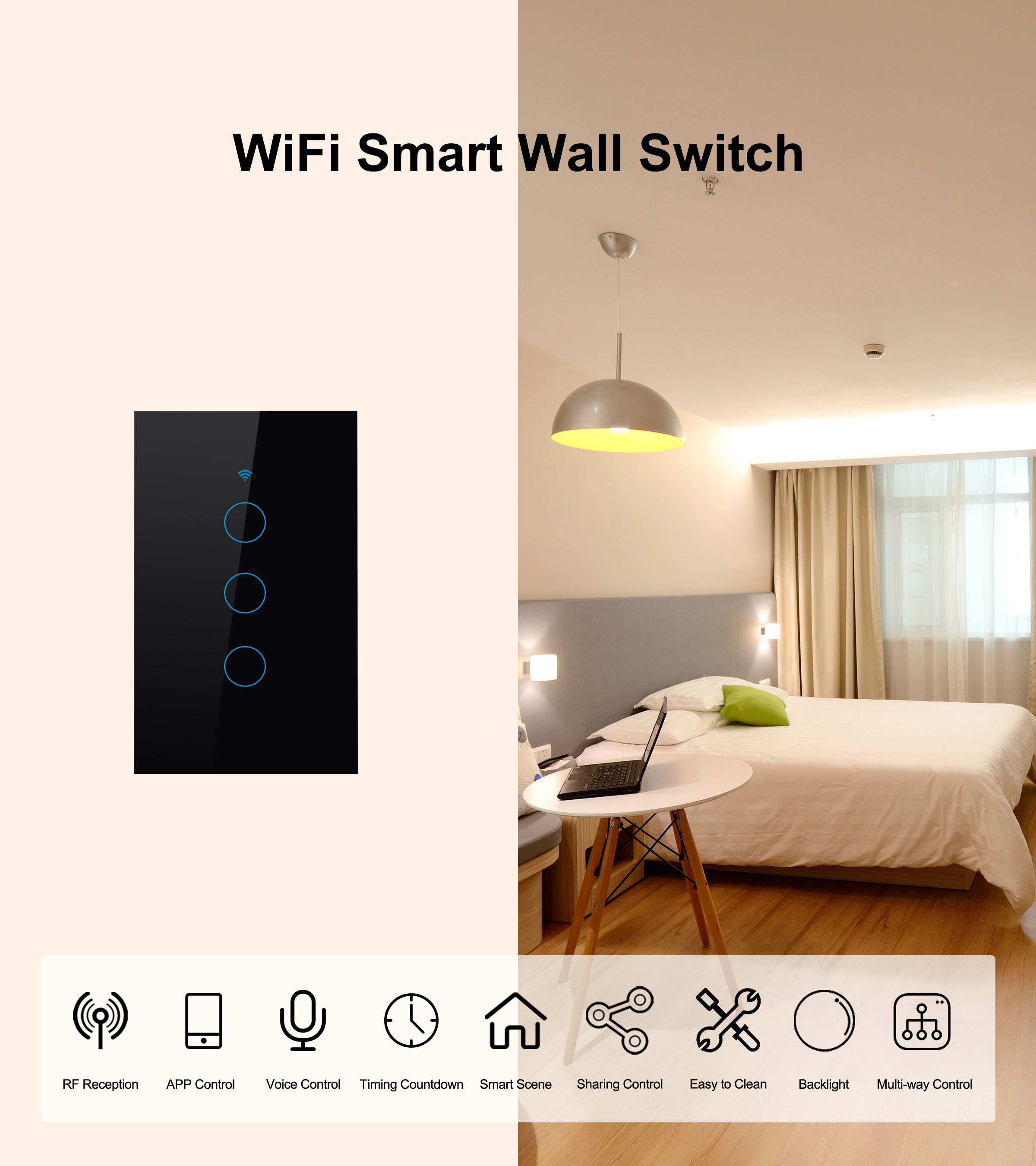 Tuya Smart Switch Alexa Interruptor Inteligente WiFi RF433 Wireless Remote APP Voice Control Touch Panel wall switch