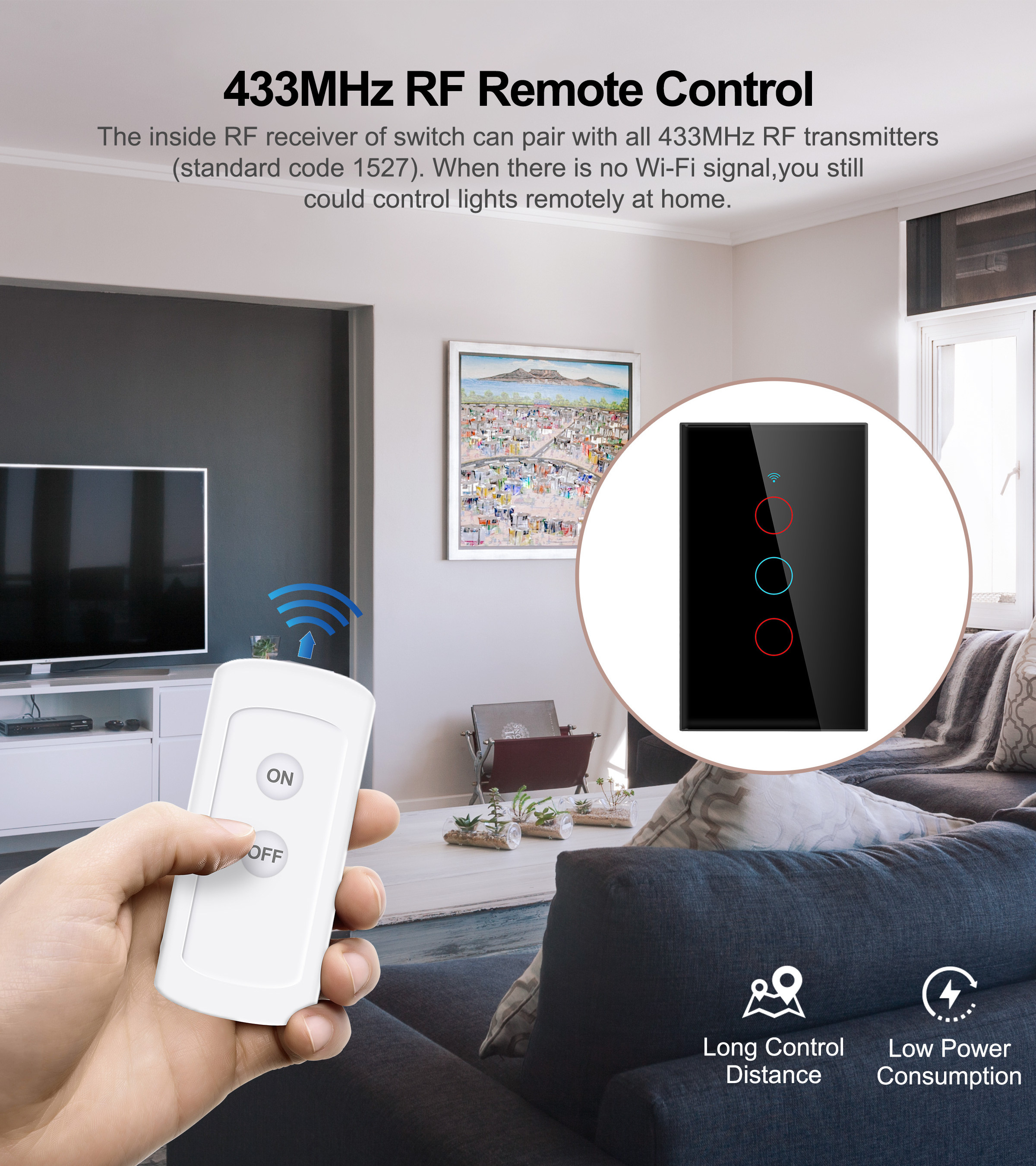 Tuya Smart Switch Alexa Interruptor Inteligente WiFi RF433 Wireless Remote APP Voice Control Touch Panel wall switch