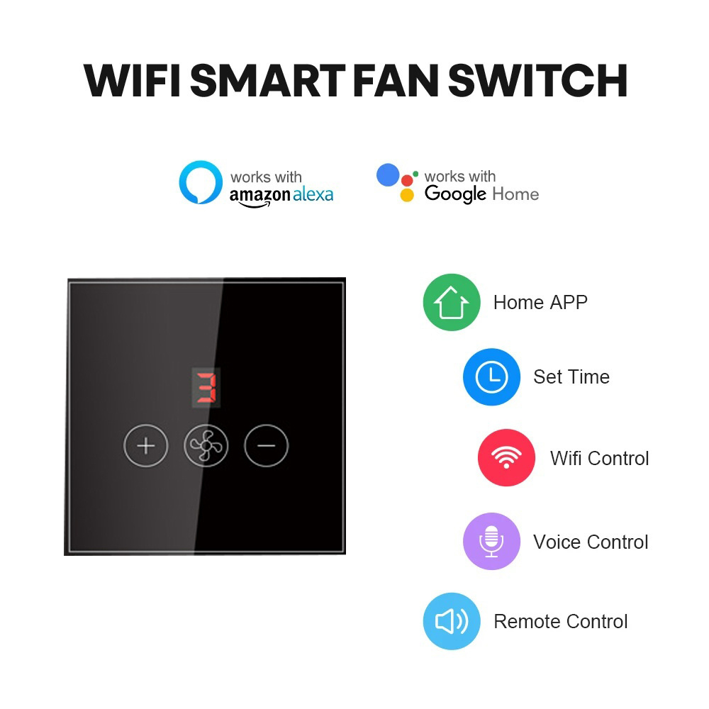 Tuya Smart Wifi Ceiling Fan Switch Eu Standard Glass Touch Wall App Remote Control smart life wireless touch fan switch