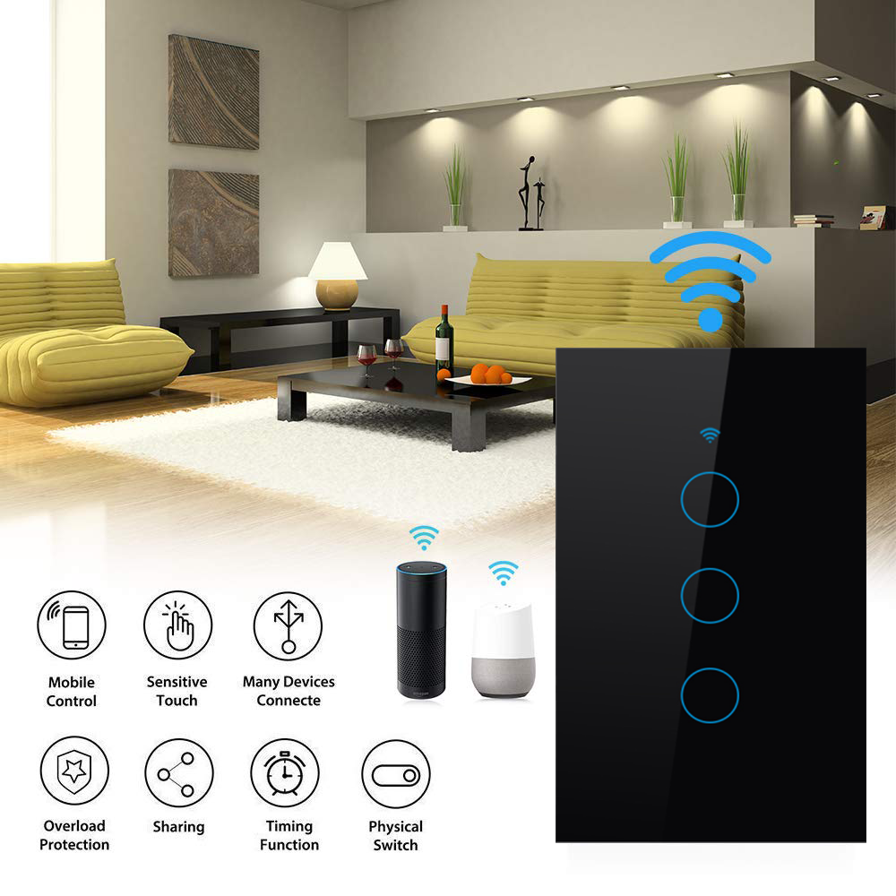 US standard wifi 3 gang switch tuya smart switch light switch with neutral smart home products