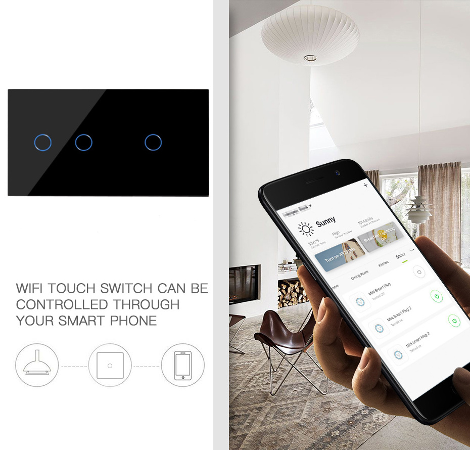 16 A Home wall smart switch with Tempered Glass Frame 157mm Touch Switch