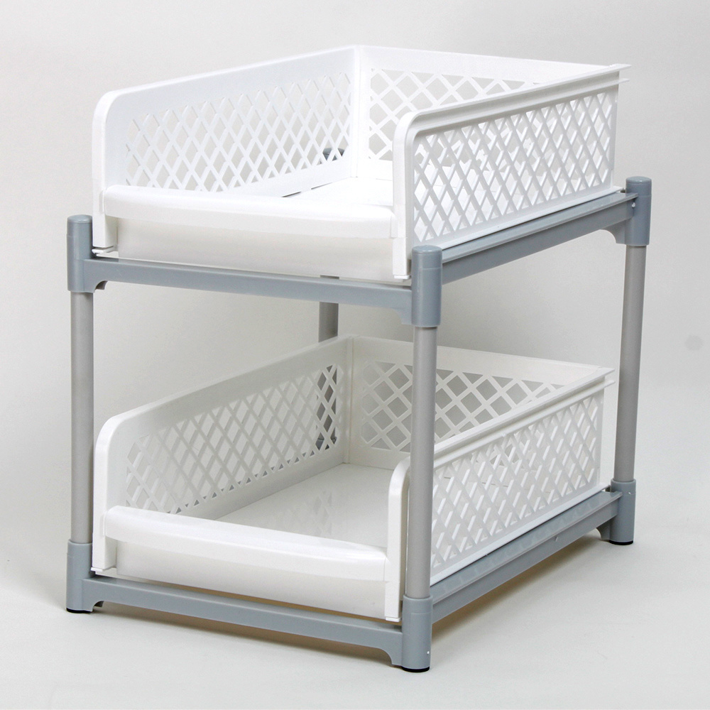 Double-Tier Large Plastic Storage Rack Grey White Multifunction Stackable Organizer for Kitchen Bathroom Shelf OEM ODM Design