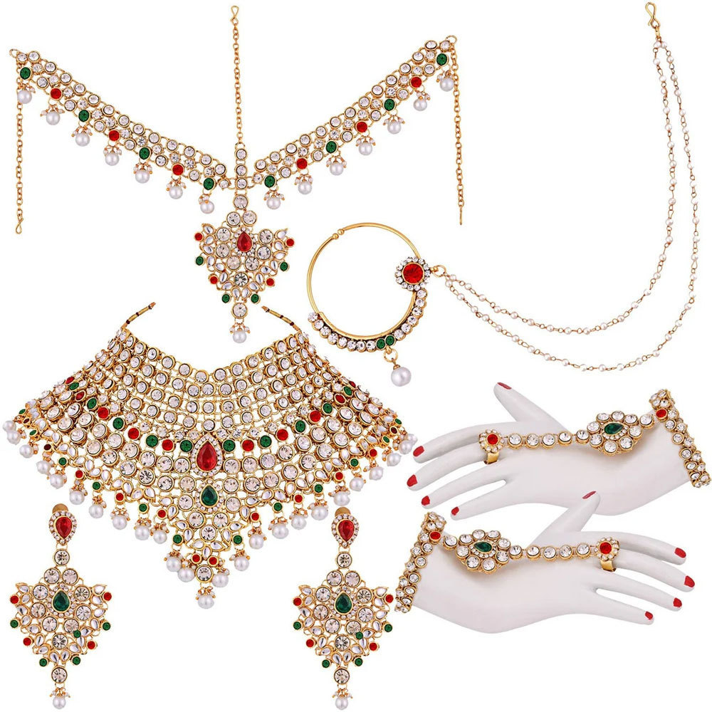 Wholesale Indian Wedding beautiful jewelry set for women new arrival Indian wedding diamond mix heavy bridal jewelry set