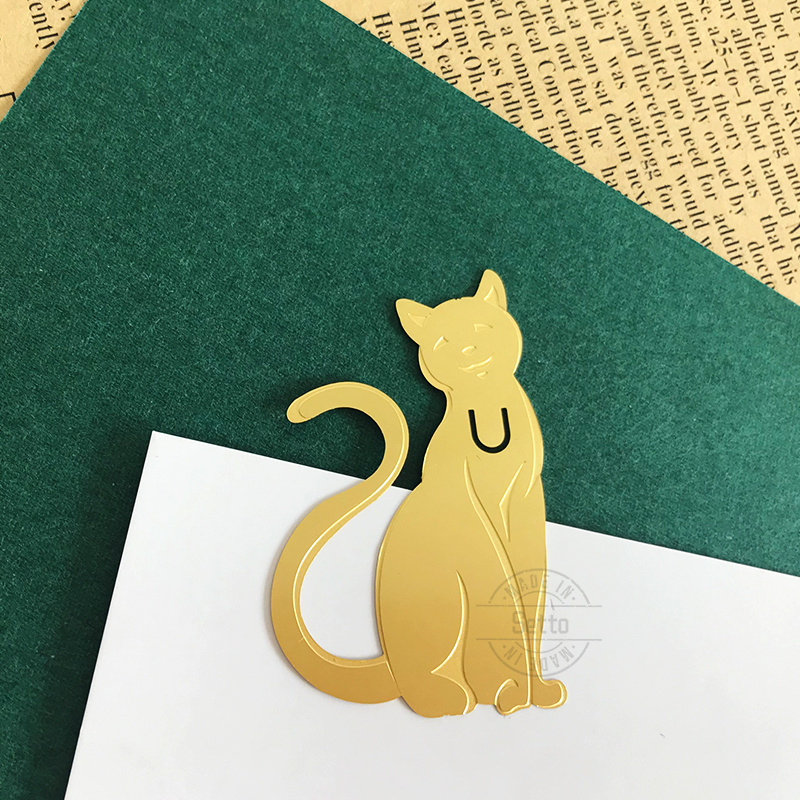 Custom Cute Cat Shaped Craft Metal Brass Bookmarks