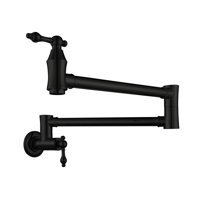 Wall Mounted Kitchen Sink 2 Handles Folding Cold Water Tap Only Large Flow Pot Filler Faucet in Dark Matte Black Color Finish