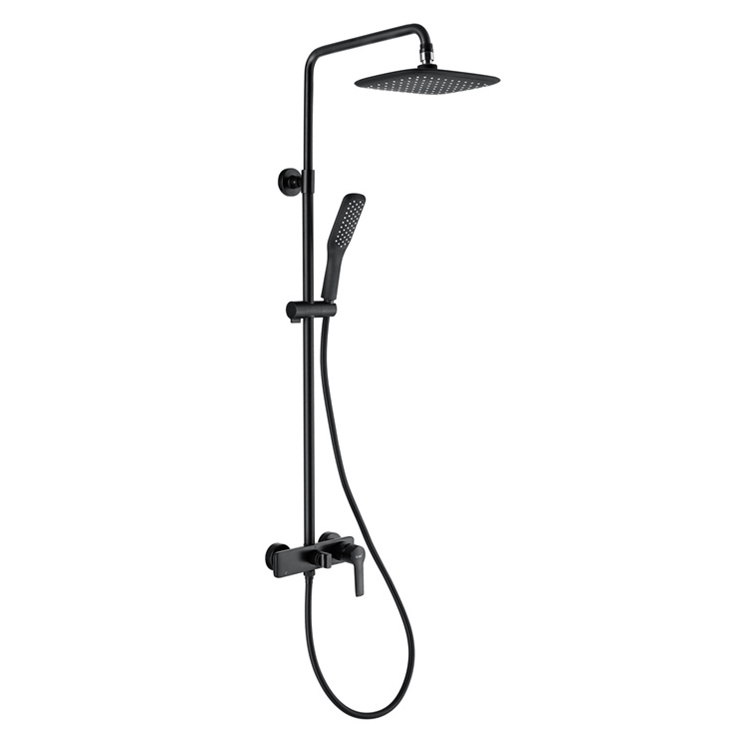 bathroom exposed wall mounted multiple 3 functions hand held bath tap 9 inch ABS over head rain fall matt black shower faucet