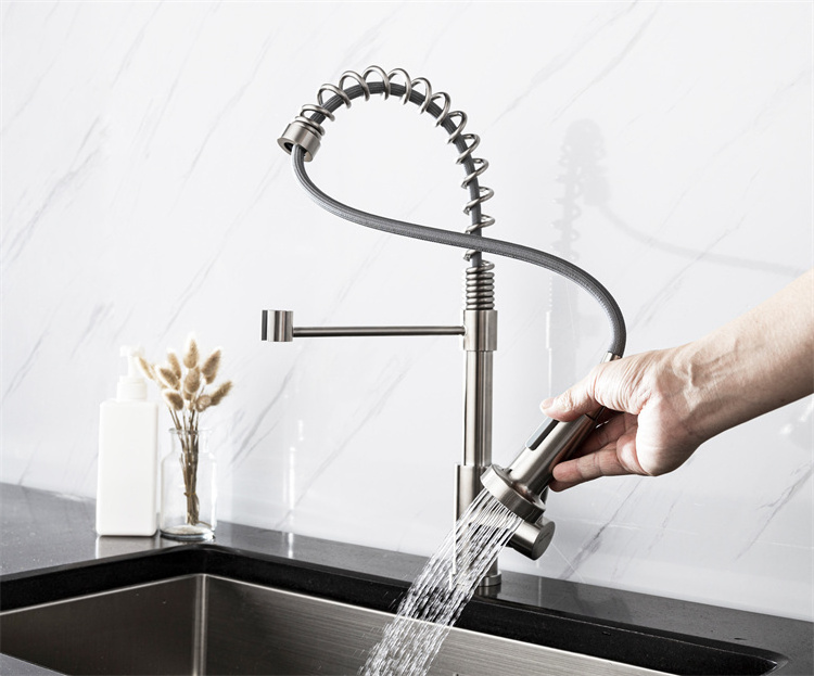 304 stainless steel modern spiral spring single handle single hole deck mount stain pull out anti splash kitchen sink faucets